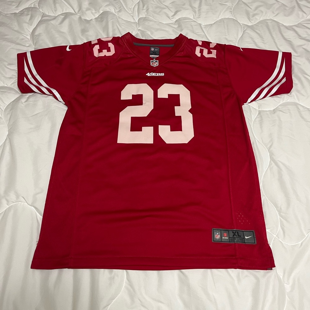 San Francisco 49ers football NFL players Nike game jersey James 23